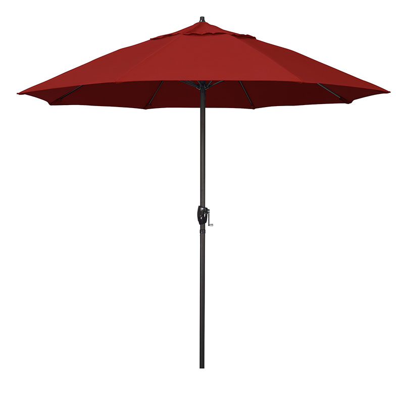 Round Outdoor Patio Umbrella, Aluminum with Auto Tilt Crank - Bronze Finish, Jockey Red, 9'