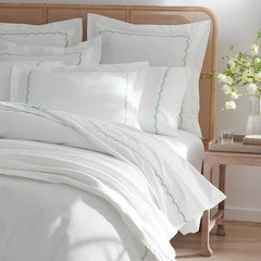 Embroidered Scallop Classic Cool Cotton Percale Bed Sheet Set - Green, Queen