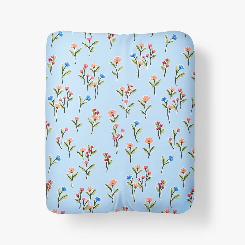 Blossoms and Stripes Classic Cool Cotton Percale Fitted Bed Sheet - Garden Poppies, King