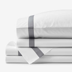 Contrast Border Premium Cool Supima® Cotton Percale Bed Sheet Set - Pewter, King