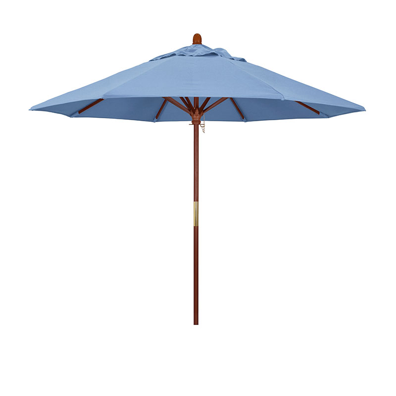 Round Outdoor Patio Umbrella, Wood with Manual Lift - Air Blue, 9'