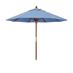 Round Outdoor Patio Umbrella, Wood with Manual Lift - Air Blue, 9'