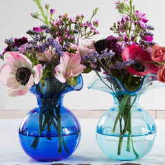 Hibiscus Glass Fluted Vases - Aqua, Medium