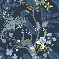 Peacock Traditional Wallpaper - Navy, Swatch