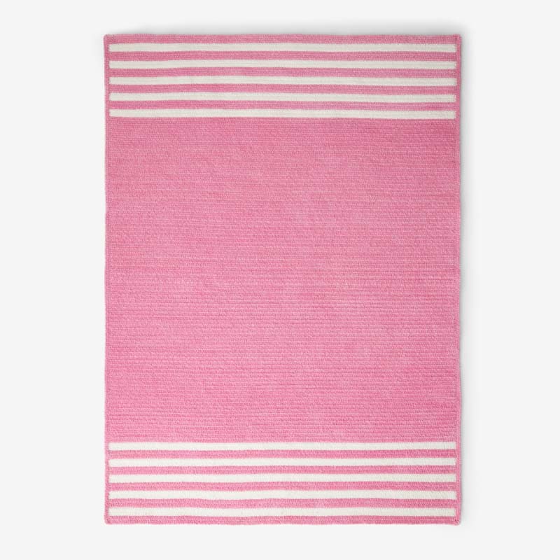 Chenille Border Stripe Handwoven Reversible Rug - Bright Pink, 5' x 7'