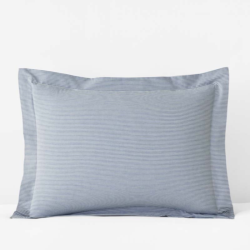 Classic Stripes and Plaids Cool Yarn-Dyed Cotton Percale Sham - Stripe White/Blue, King