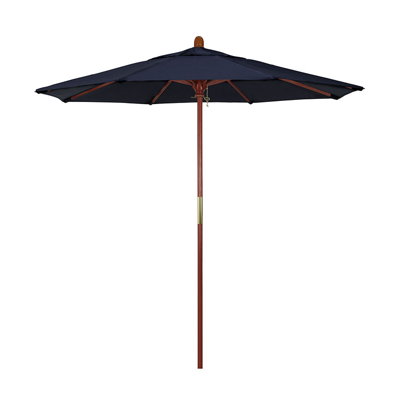 Round Outdoor Patio Umbrella, Wood with Manual Lift - Navy, 7.5'