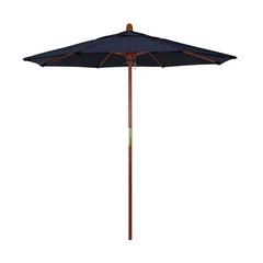 Round Outdoor Patio Umbrella, Wood with Manual Lift - Navy, 7.5'