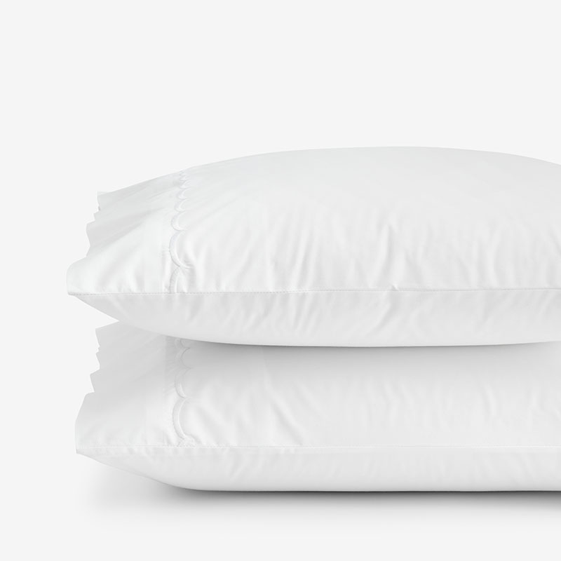 Embroidered Scallop Classic Cool Cotton Percale Pillowcase Set - White, Standard