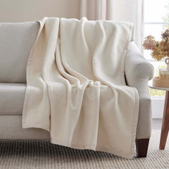 Cotton/Acrylic Fleece Throw - Ivory