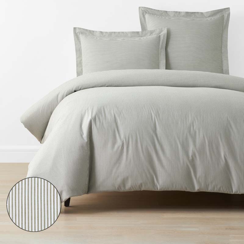 Classic Stripes and Plaids Cool Yarn-Dyed Cotton Percale Duvet Cover - Stripe Green, King/Cal. King