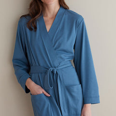 Pima Cotton Kimono Robe - Blue Denim, M