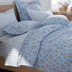 Blossoms and Stripes Classic Cool Cotton Percale Flat Bed Sheet - Garden Poppies, Full