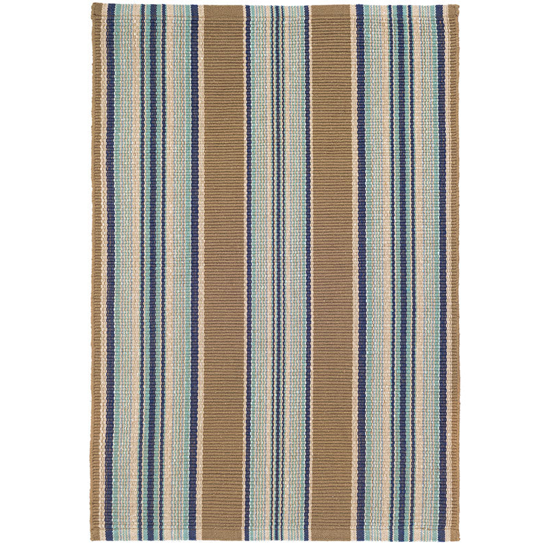 Blue Heron Stripe Handwoven Cotton Rug - Blue, 4' x 6'