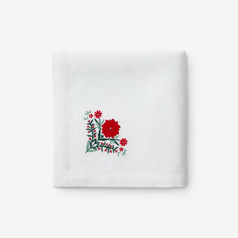 Embroidered Novelty Napkins, Set of 4 - Poinsettia