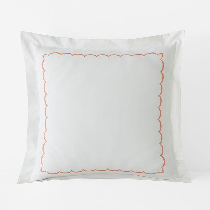 Embroidered Scallop Classic Cool Cotton Percale Sham - Melon, Euro