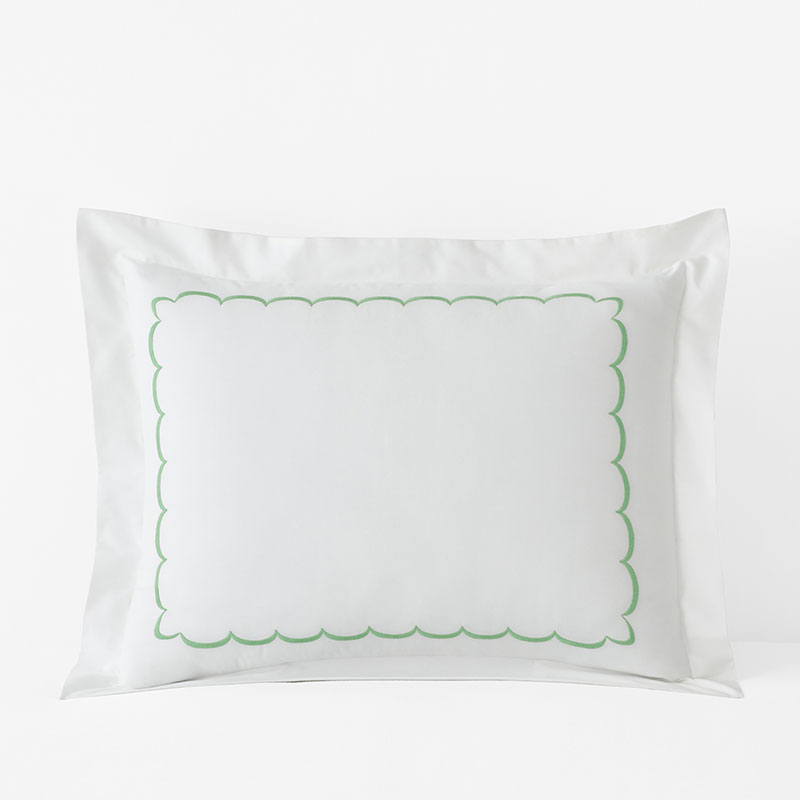 Embroidered Scallop Classic Cool Cotton Percale Sham - Green, King