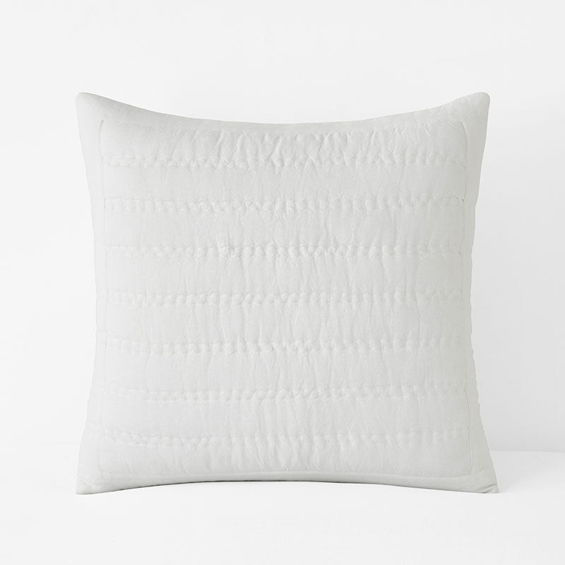 Premium Breathable Washed Linen Solid Quilted Sham - White, Euro