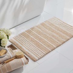 Plush Spa Stripe Bath Rug - Dark Antique Beige, 21 in. x 34 in.