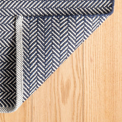 Herringbone Handwoven Cotton Rug - Navy, 2' x 3'