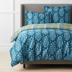 Nawab Floral Premium Smooth Sateen Reversible Duvet Cover - Blue Multi, Full/Queen
