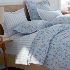 Blossoms and Stripes Classic Cool Cotton Percale Duvet Cover - Squiggle Stripe, King/Cal. King