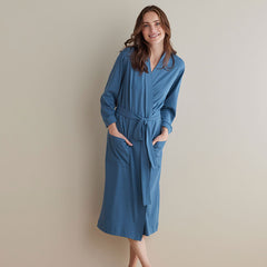 Pima Cotton Kimono Robe - Blue Denim, L