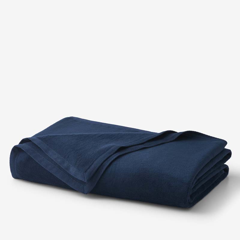 Cotton/Acrylic Fleece Blanket - Navy, Full/Queen