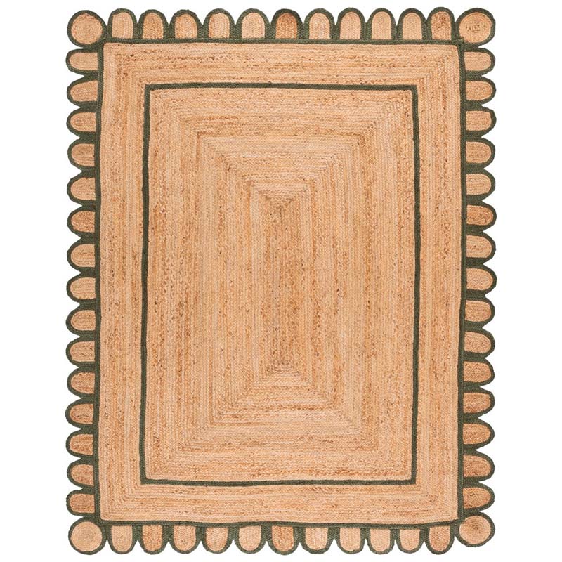 Scallop Border Handwoven Jute Rug - Olive, 6' x 9'