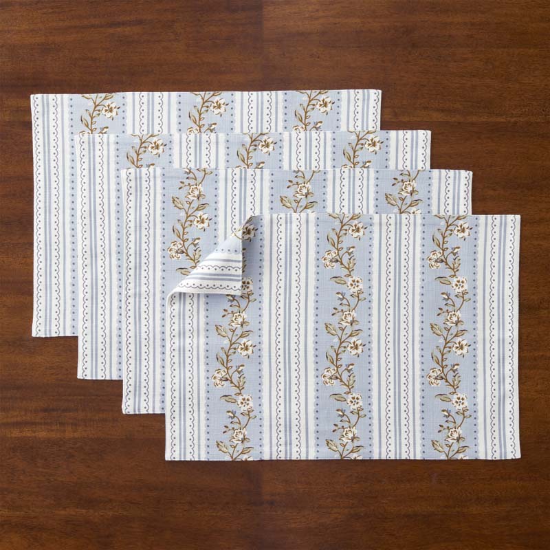 Floral Placemats, Set of 4 - Floral Stripe