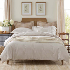 Classic Stripes and Plaids Cool Yarn-Dyed Cotton Percale Flat Bed Sheet - Stripe Tan, Queen