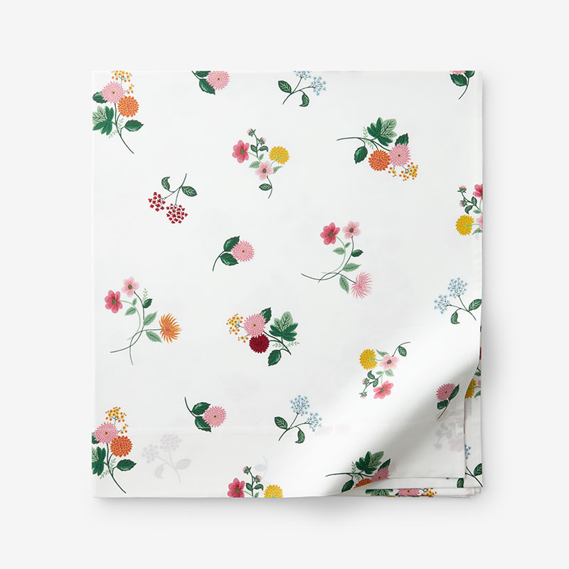 Ditsy Dahlia Classic Cool Cotton Percale Flat Bed Sheet - White Multi, Full