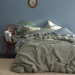 Premium Breathable Washed Linen Solid Fitted Bed Sheet - Moss Green, King