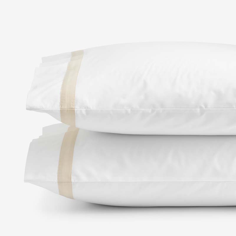 Contrast Border Premium Cool Supima® Cotton Percale Pillowcase Set - Oatmeal, King