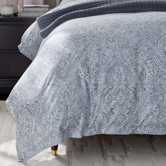 Paisley Grace Floral Premium Smooth Wrinkle-Free Sateen Flat Bed Sheet - Blue, Queen