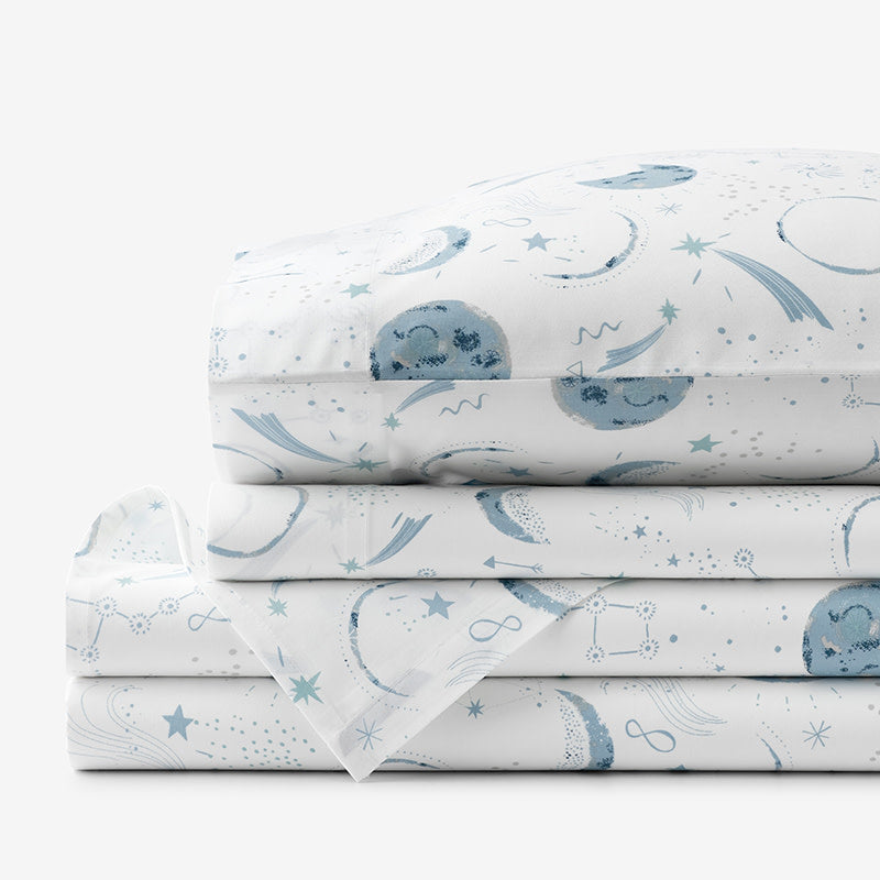 Night Sky Classic Cool Organic Cotton Percale Sheet Set - Blue, Full