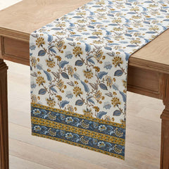Garden Floral Cotton Table Runner - Blue Flora, 16 in. x 108 in.