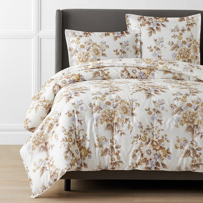Primrose Bloom Premium Smooth Wrinkle-Free Sateen Comforter - Beige Multi, Full/Queen
