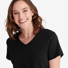 Pima Cotton Womens Cropped Pajama Set - Black, S