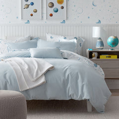 Ditsy Gingham Classic Cool Organic Cotton Percale Comforter Set - Blue, Twin