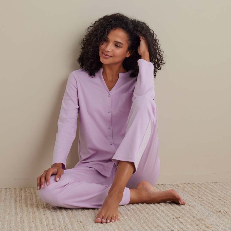 Pima Cotton Women's Button-Down Pajama Set - Dusty Pink, XL