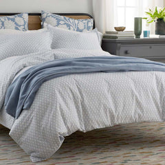 Feliciana Geo Garment Washed Cotton Percale Bed Sheet Set - Blue Multi, Twin