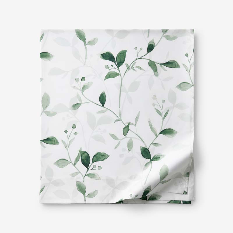 Botanic Meadow Premium Smooth Wrinkle-Free Sateen Flat Bed Sheet - Evergreen, Queen
