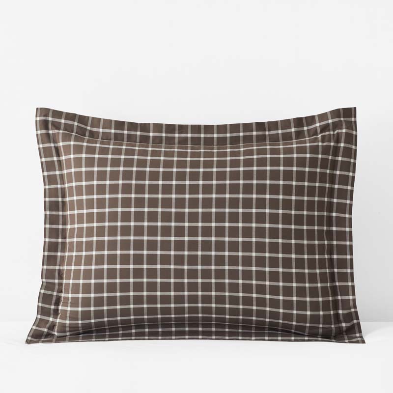 Classic Stripes and Plaids Cool Yarn-Dyed Cotton Percale Sham - Windowpane Brown, King