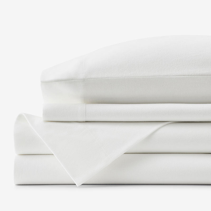 Classic Ultra-Cozy Cotton Velvet Flannel Bed Sheet Set - White, Twin XL