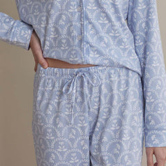 Printed Peruvian Cotton Women's Button-Down Pajama Set - Bergen Blue, XXL