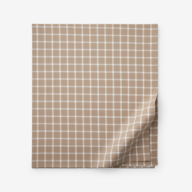 Classic Stripes and Plaids Cool Yarn-Dyed Cotton Percale Flat Bed Sheet - Windowpane Taupe, King/Cal. King