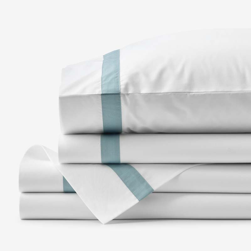 Contrast Border Premium Cool Supima® Cotton Percale Bed Sheet Set - Slate Blue, Twin