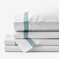 Contrast Border Premium Cool Supima® Cotton Percale Bed Sheet Set - Slate Blue, Queen