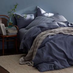 Premium Breathable Washed Linen Solid Sham - Denim Blue, King
